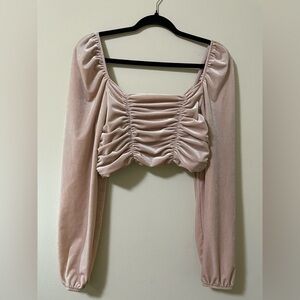 H&M‎ Velvet Ballet Off-the-Shoulder Crop Top in light pink - M